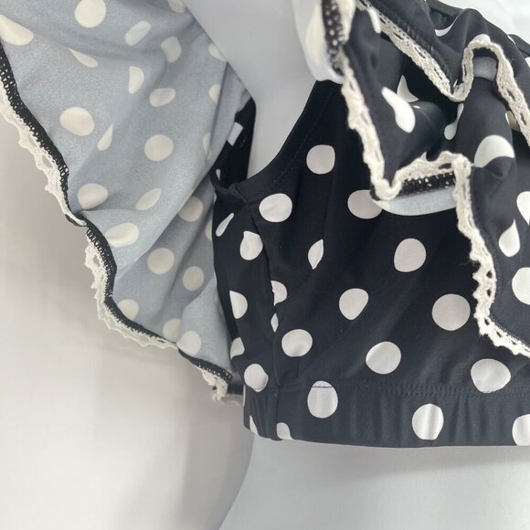 Unique Vintage Swim Off Shoulder Polka Dot Ruffle Bikini Top Size Large - Picture 3 of 8